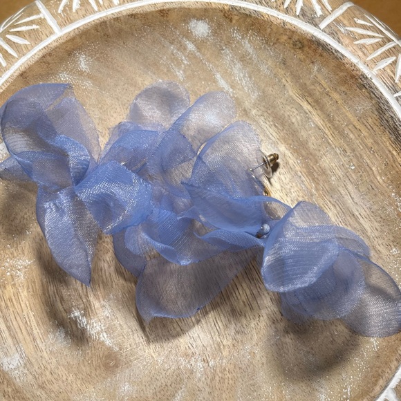 Mesh Blue Flower Statement Earrings - Picture 4 of 8